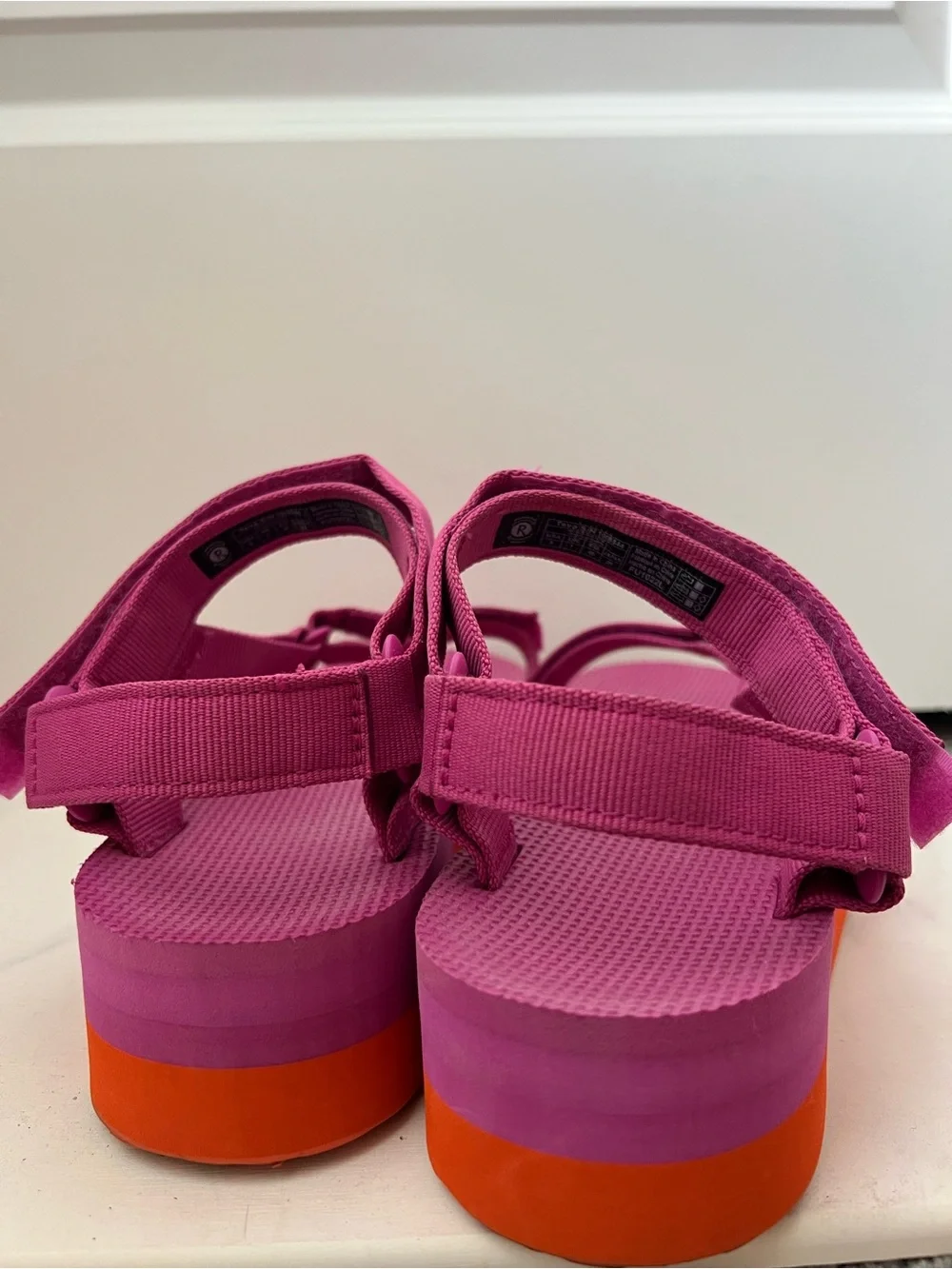 TEVA Hot Pink Platform Sport Sandals with Orange Sole - Size 9